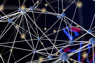Global network. Blockchain. 3D illustration. Neural networks and artificial intelligence. Abstract