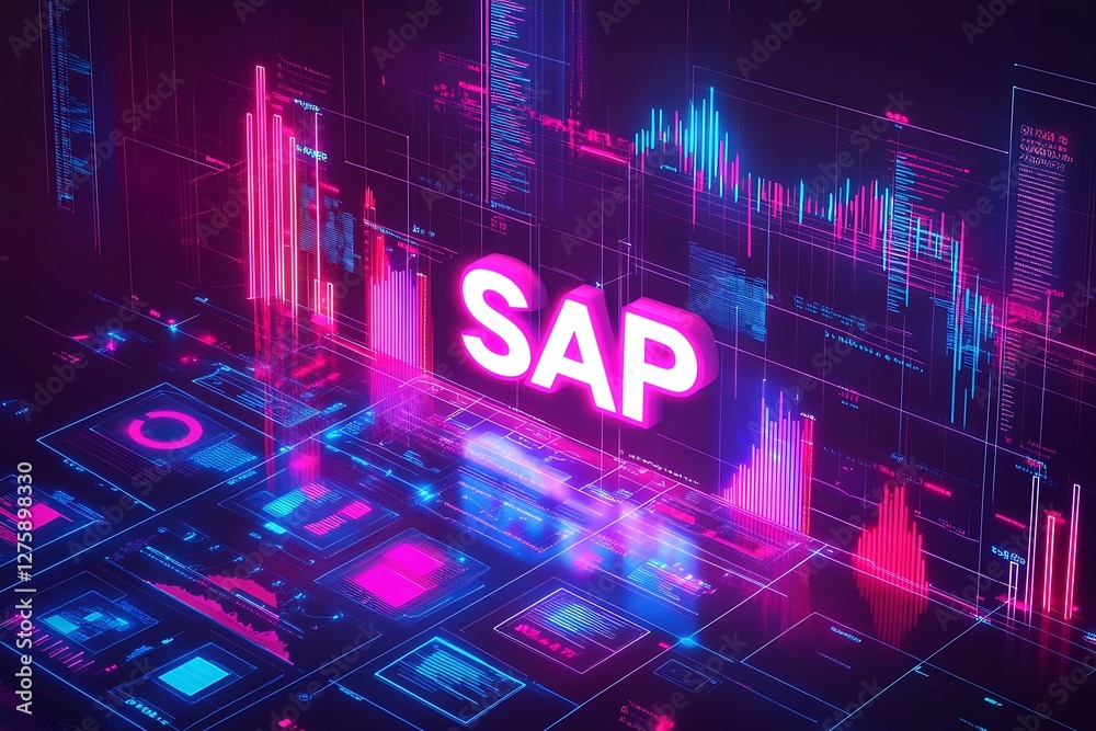 Poster stylish neon typography of sap on a dark background, perfect for vibrant design projects.