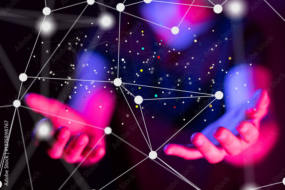 Poster Digital cyberspace with particles and Digital data network connections concept.