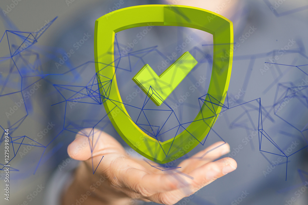 Poster Cybersecurity and information or network protection. Future technology - neural network exposure digital