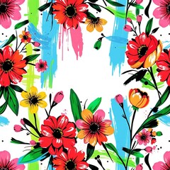 Fototapeta premium Springtime Canvas: Paintbrush Strokes Dance on a Floral Tapestry