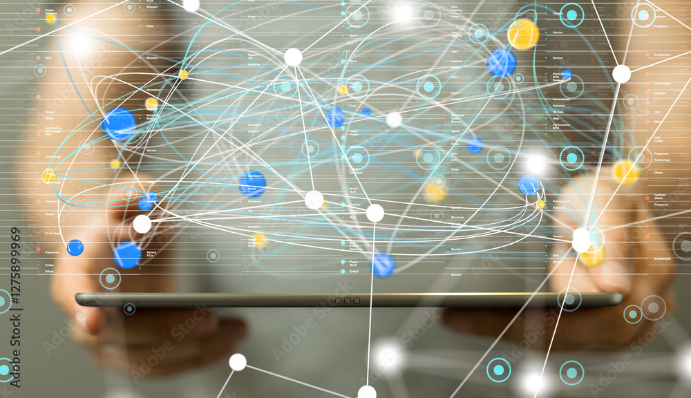 Leinwandbilder Global network. Blockchain. 3D illustration. Neural networks and artificial intelligence. Abstract