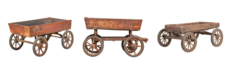 Fototapeta premium Vintage Wooden Wagons on Rustic Isolated on transparent background