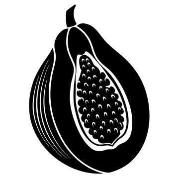 recommend clip art: papaya black silhouette vector, Simple silhouette Design vector icon with white background. Fruit silhouette vector