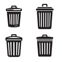 High-Quality Vector Silhouette of a Trash Can on White Background