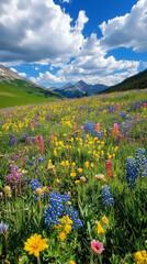 Obraz premium A meadow filled with colorful wildflowers under a vibrant blue sky