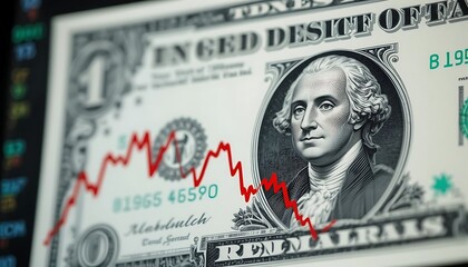 One Dollar Bill Close Up with a Sharp Red Downtrend Graph Showing Economic Recession