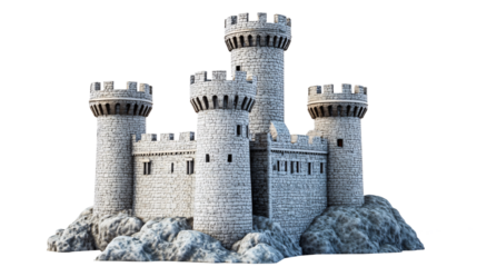 Castle Fortress Tower Medieval Stone Stronghold Historic Architecture Kingdom Wall Defense Old Royal Building 3D Render PNG Isolated Transparent White Background Stock Object Photo Download