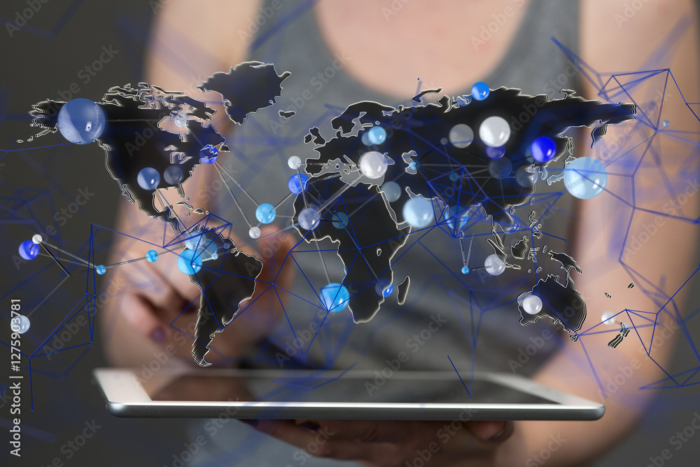 Poster conference Digital Network and data concept 3d - neural network exposure digital