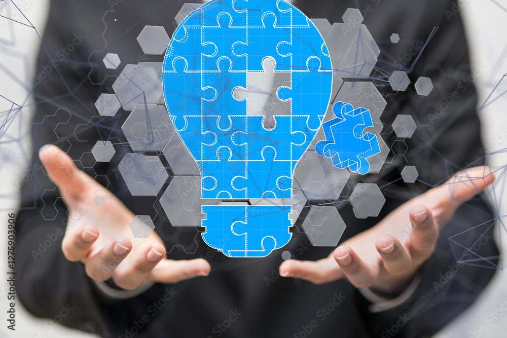 Poster Neural network 3D illustration. Big data and cybersecurity - neural network exposure digital