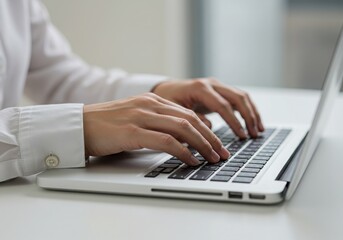Hands Typing on Laptop Keyboard in Soft Natural Light