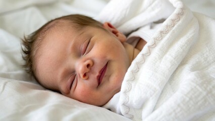 Closeup of a newborn baby smiling home photography soft natural light eye level new beginnings and joy