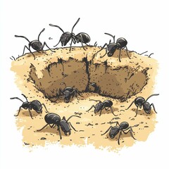 Obraz premium Ant Farm. Illustrated Colony of Ants - a Unique Pet Concept