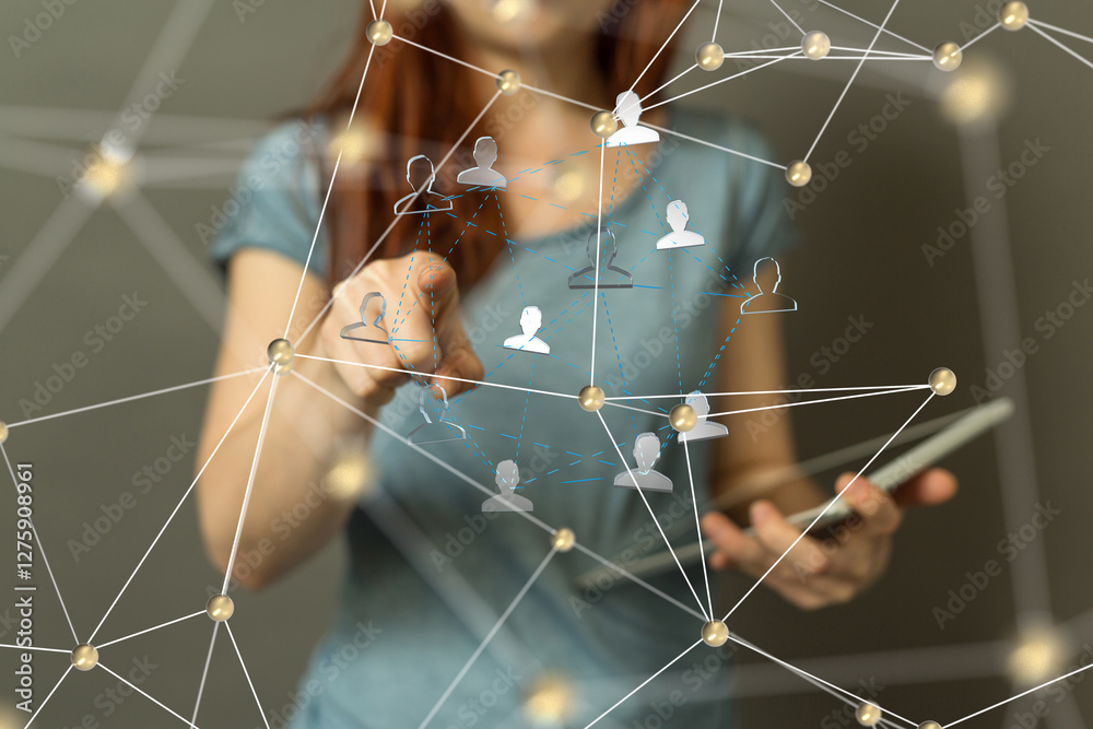 Poster Global network. Blockchain. 3D illustration. Neural networks and artificial intelligence. Abstract