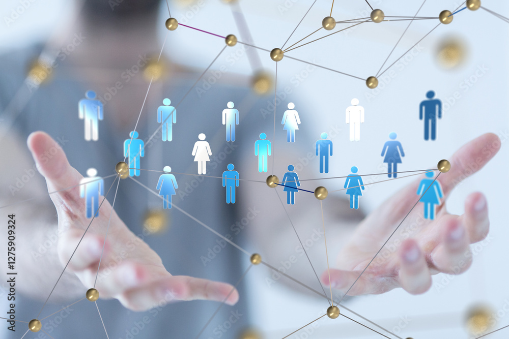 Aufkleber Global network. Blockchain. 3D illustration. Neural networks and artificial intelligence. Abstract