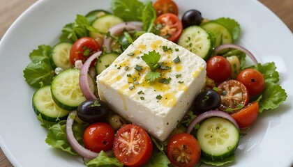 Delicious Greek Salad with Fresh Feta Cheese and Vibrant Vegetables