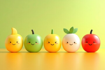 series of cute icons fruits minimalism
