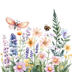 spring flowers bouquet, Wild flowers - watercolor painting - generative AI Generative AI	
