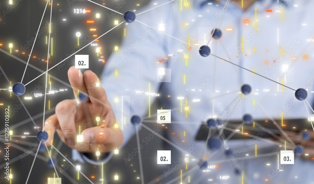 Sticker neural network 3d illustration. big data and cybersecurity