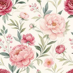 Elegant Pink Peony Watercolor Seamless Pattern