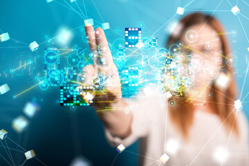 Neural network 3D illustration. Big data and cybersecurity