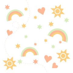Whimsical Rainbow and Heart Pattern Background