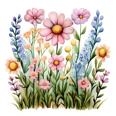 spring flowers bouquet, Wild flowers - watercolor painting - generative AI Generative AI	
