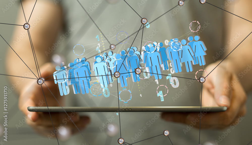 Poster Neural network concept. Connected cells with links.