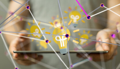 Neural network 3D illustration. Big data and cybersecurity - 3d