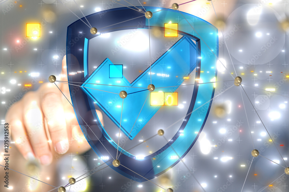 Poster cybersecurity and information or network protection. future technology