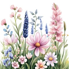 spring flowers bouquet, Wild flowers - watercolor painting - generative AI Generative AI	
