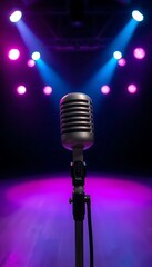 Obraz premium Vintage Vocal Microphone Dim Lighting A Concert Stage