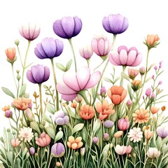 spring flowers bouquet, Wild flowers - watercolor painting - generative AI Generative AI	
