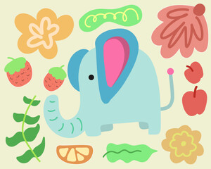 Baby shower greeting card, nursery poster with little elephant cute illustration