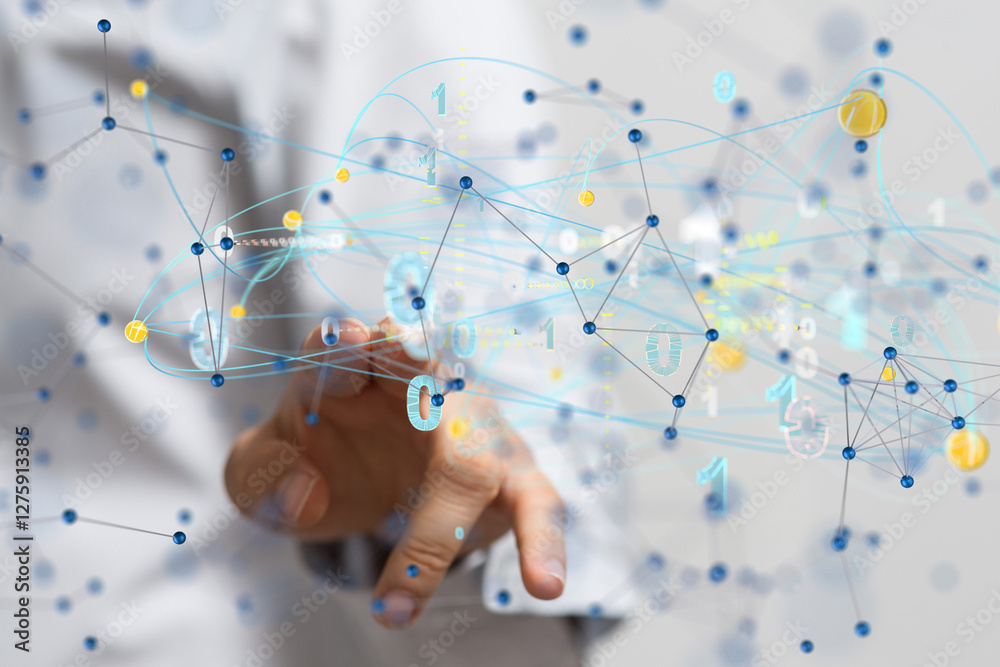 Aufkleber Global network. Blockchain. 3D illustration. Neural networks and artificial intelligence. Abstract  3d