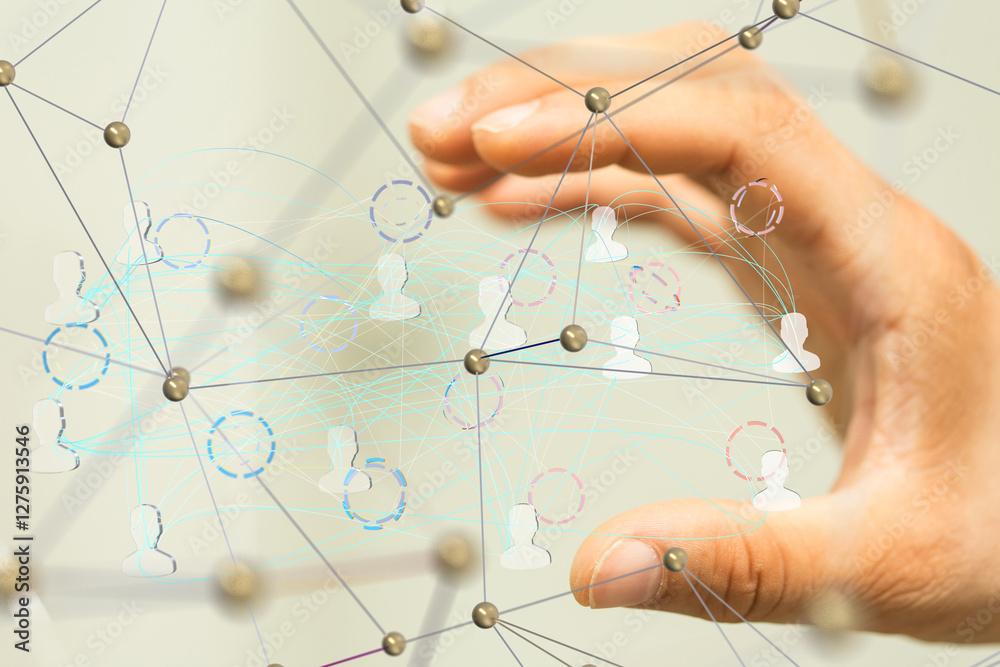 Poster Global network. Blockchain. 3D illustration. Neural networks and artificial intelligence. Abstract