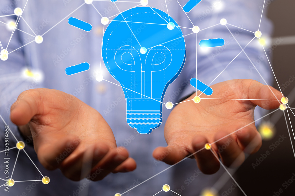 Poster solution concept business idea lamp.