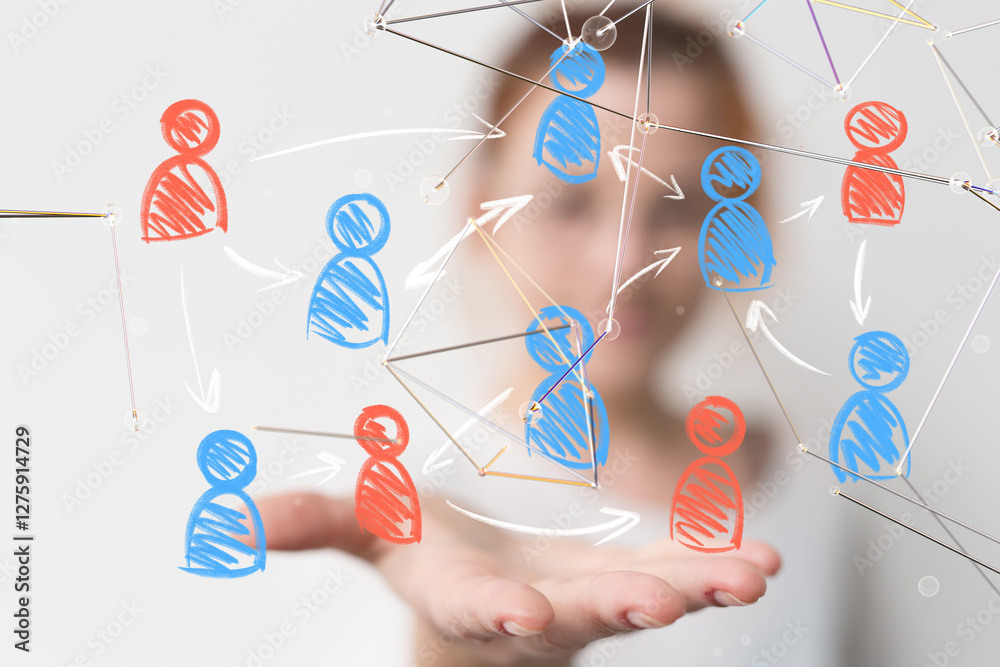 Poster Global network. Blockchain. 3D illustration. Neural networks and artificial intelligence. Abstract  - connection