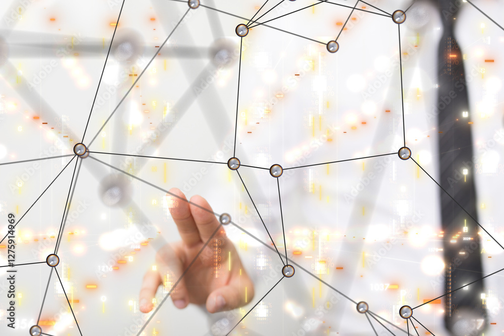 Poster Neural network 3D illustration. Big data and cybersecurity
