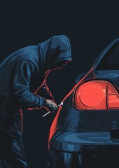 Car Thief Attempting to Break into Vehicle