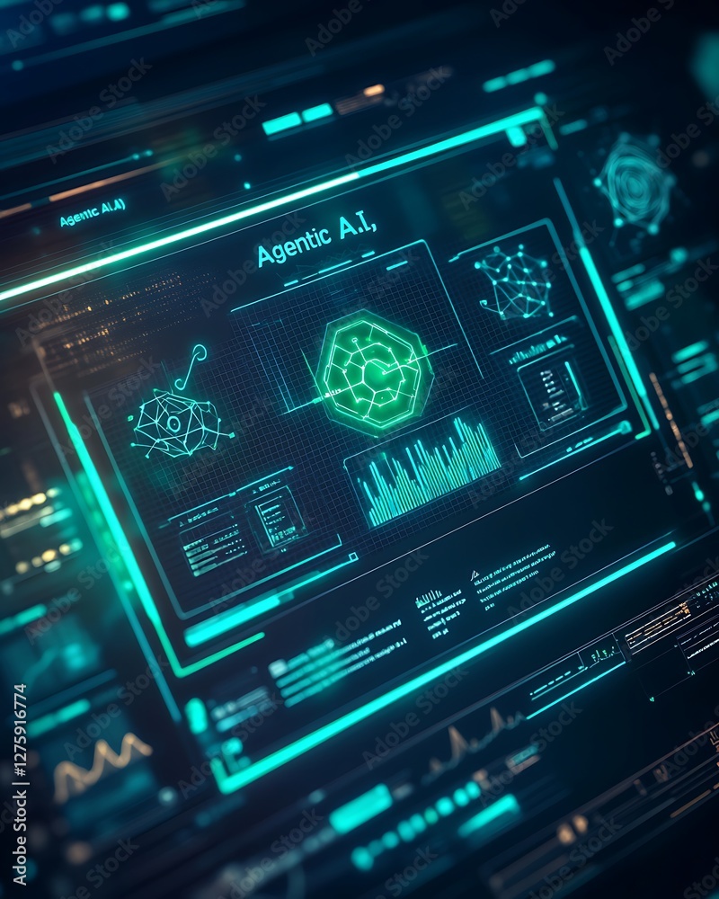 Poster High-tech digital dashboard showcasing Agentic AI with a modern design for innovation and technology themes.