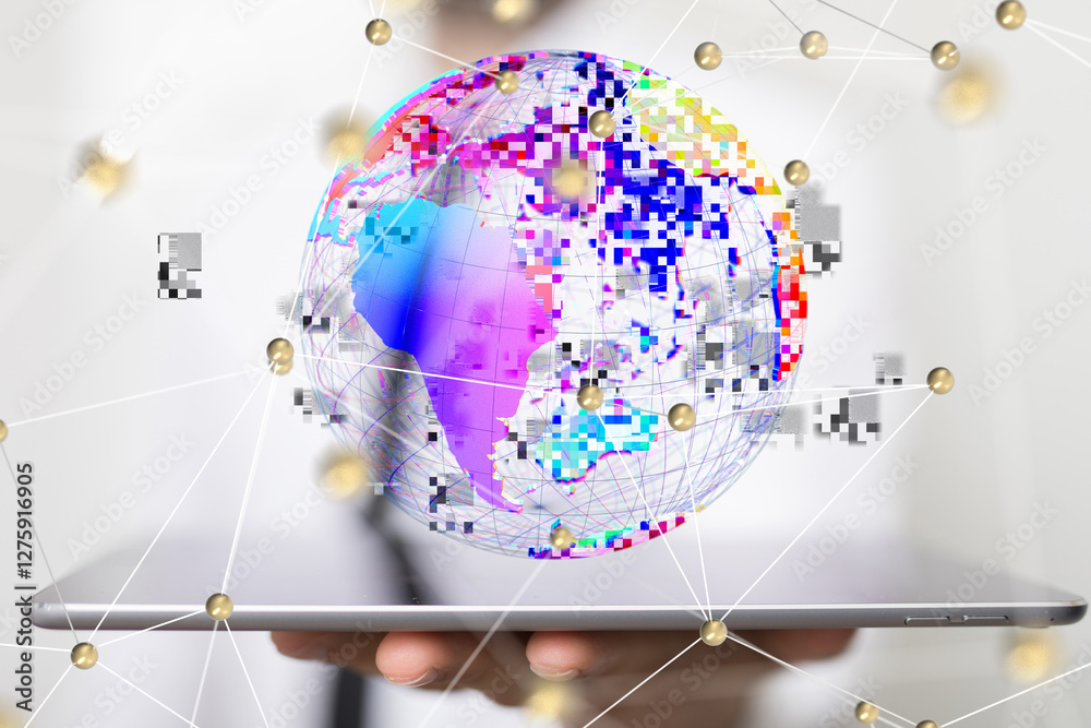 Poster Big data and artificial intelligence concept. Machine learning and cyber mind domination