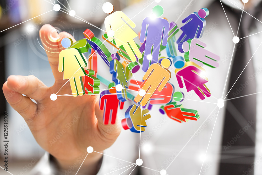 Poster Global network. Blockchain. 3D illustration. Neural networks and artificial intelligence. Abstract