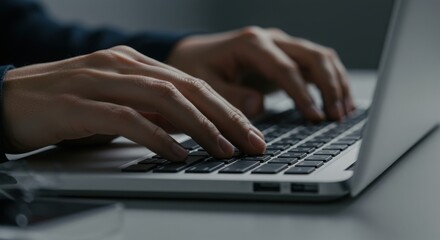 Hands Typing on Keyboard in Sleek Office with Soft Focus