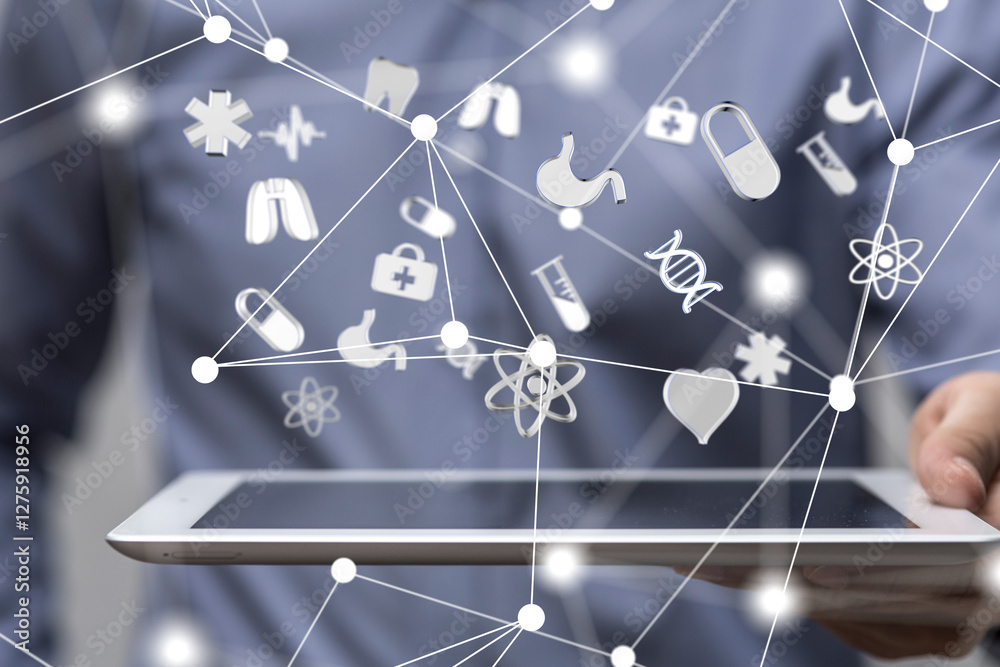 Poster digital medical futuristic interface 3d rendering