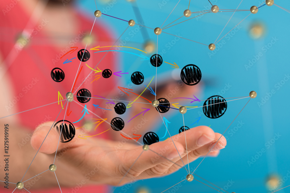 Fototapete Global network. Blockchain. 3D illustration. Neural networks and artificial intelligence. Abstract