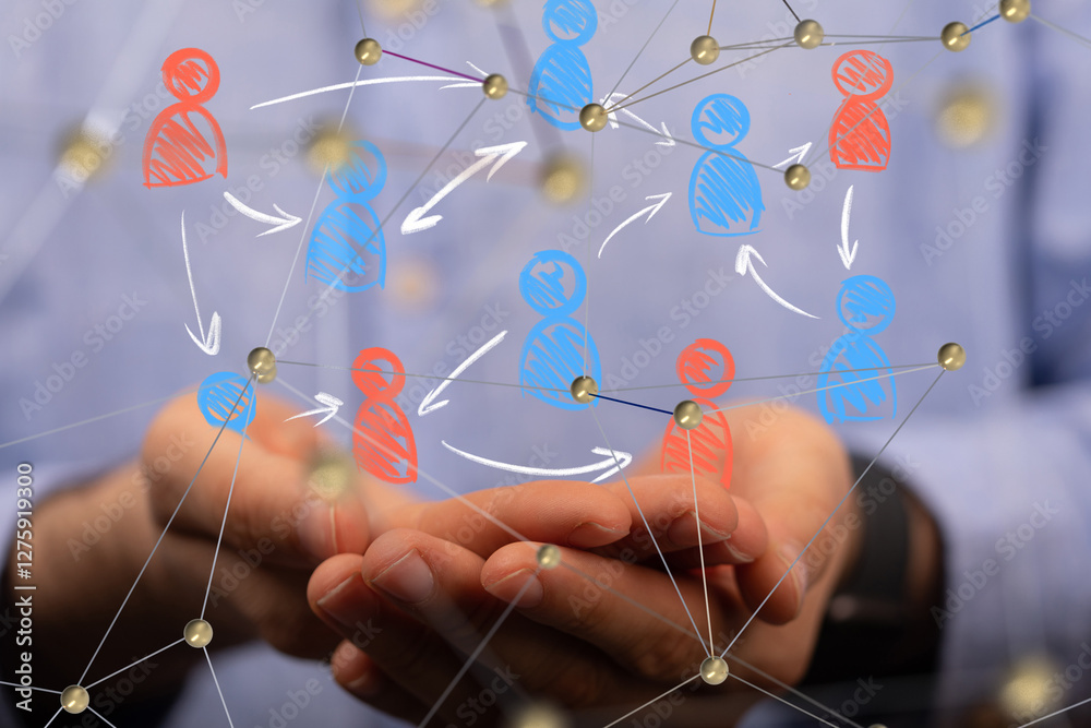 Poster Global network. Blockchain. 3D illustration. Neural networks and artificial intelligence. Abstract