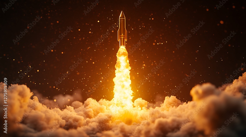 Poster A 3D arrow launching into the sky with smoke, creating a dynamic and engaging visual effect.