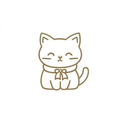Adorable minimalist line art cat, wearing a bow, sits serenely against a white background.