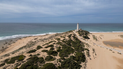 vista aérea del faro de Trafalgar en Barbate, Andalucía	